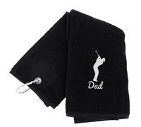 Always Looking Good Serviette de golf pour papa en velours noir de luxe 50 cm x 40 cm avec mousqueton - Cadeau de golf pour papa