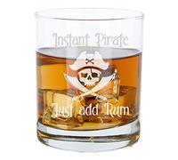 Always Looking Good Verre à rhum pirate gravé « Instant Pirate Just Add Rum » - Design crâne et os croisés - Cadeau amusant pour les amateurs de rhum - Cadeau d'anniversaire