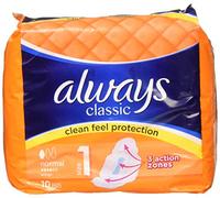 Always, Lot de 4 serviettes hygiéniques classiques avec ailettes normales, lot de 10