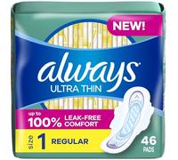 Always Lot de 46 coussinets ultra fins pour femme, absorption régulière, avec ailes, non parfumés, taille 1
