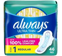 Always Lot de 46 coussinets ultra fins pour femme, absorption régulière, avec ailes, non parfumés, taille 1