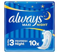 Always Maxi Lot de 10 serviettes hygiéniques Profresh Night (taille 3) neutralisées les odeurs, Super Fit, super absorbantes, emballées individuellement