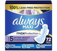 Always Maxi Lot de 72 serviettes de nuit avec ailes, taille 5, extra lourdes pendant la nuit, non parfumées, taille 5