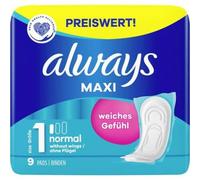Always Serviettes hygiéniques au toucher doux Maxi Normal Taille 1 – Lot de 9