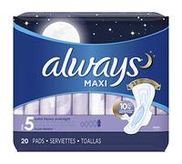 Always Maxi Overnight Extra Heavy Flow With Wings, Unscented Pads 20 Count (Pack of 2) by Always (English Manual)