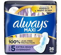 Always Maxi serviettes de nuit avec ailes, taille 5, extra lourdes, non parfumées, 36 pièces
