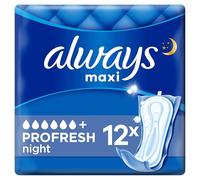 Always Maxi Serviettes Hygiéniques, ProFresh Night, 12 Serviettes Sans Ailettes, Flux Très Abondants Nuit, Cœur Ultra Absorbant et Neutralisation des Odeurs