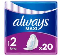 Always Maxi Serviettes Hygiéniques, Taille 2, Long, 20 Serviettes Avec Ailettes, Flux Très Abondants Jour, Cœur Ultra Absorbant et Barrières Anti-Fuites