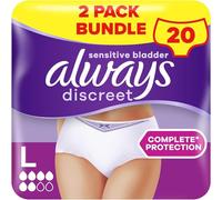 Always Pantalons d'incontinence discrets pour femmes, L, UK 16-22, blanc, capacité d'absorption 6, 20 sous-vêtements/culottes (paquets de 10 x 2), (l'emballage peut varier)
