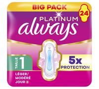 Always Platinum Day Serviettes Hygiéniques Avec Ailettes Flux Léger à Modéré Taille 1 - 24 Unités