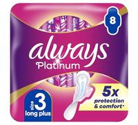 Always Platinum Long Plus (taille 3) Serviettes Avec Ailettes 8 Serviettes, 5 Dimensions De Confort Pour Ne Sentir Rien D’autre Qu’une Protection Optimale