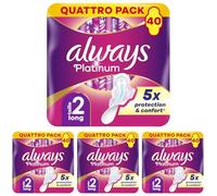 Always Platinum Long (Taille 2) Serviettes Hygiéniques Avec Ailettes 40 Serviettes (Lot de 4)