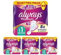 Always Platinum Normal (taille 1) Serviettes Avec Ailettes 48 Serviettes, 5 Dimensions De Confort Pour Ne Sentir Rien D’autre Qu’une Protection Optimale (Lot de 4)