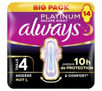 Always Platinum Secure Night Serviettes Hygiéniques Avec Ailettes Flux Modéré Taille 4 - 14 Unités