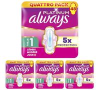 Always Platinum Serviettes Flux Léger/Modéré Jour (Taille 1) 48 Serviettes Menstruelles, Super Absorbantes Et Ultra-Fines, Pour Règles (Lot de 4)