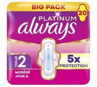 Always Platinum Serviettes Flux Modéré Jour (Taille 2) 20 Serviettes Menstruelles, Super Absorbantes Et Ultra-Fines, Pour Règles