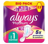 Always Platinum Serviettes Hygiéniques Normal (Taille 1) avec Ailettes 22 Serviettes X 4