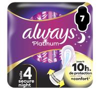 Always Platinum Serviettes Hygiéniques, Taille 4, Secure Night, 7 Serviettes Avec Ailettes, Flux Abondants Nuit, Format Eco, Douces et Flexibles, Super Absorbantes et Ultra Fines