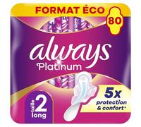 Always Platinum Serviettes Hygiéniques, Taille 2, Long, 80 Serviettes Avec Ailettes, Flux Modérés Jour, Format Eco, Douces et Flexibles, Super Absorbantes et Ultra Fines