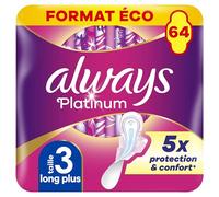 Always Platinum Serviettes Hygiéniques, Taille 3, Day & Night, 64 Serviettes Avec Ailettes, Flux Abondants Jour et Nuit, Format Eco, Douces et Flexibles, Super Absorbantes et Ultra Fines