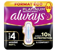 Always Serviettes Hygiéniques Ailettes, 56 Serviettes, Secure Night