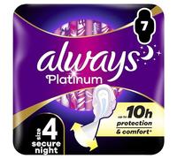 Always Platinum Serviettes Hygiéniques, Taille 4, Secure Night, 7 Serviettes Avec Ailettes, Flux Abondants Nuit, Format Eco, Douces et Flexibles, Super Absorbantes et Ultra Fines