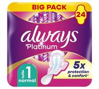 Serviettes Always Platinum Normal (taille 1) Avec Ailettes24, Voile Supérieur Protecteur Ultra-Doux, Parfum Léger