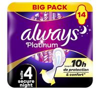Serviettes Always Platinum Secure Night (taille 4) Avec Ailettes14, Voile Supérieur Protecteur Ultra-Doux, Parfum Léger