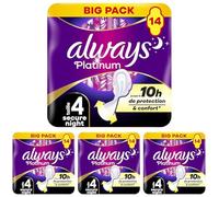 Always Platinum Serviettes Secure Night (taille 4) Avec Ailettes14, Voile Supérieur Protecteur Ultra-Doux, Parfum Léger (Lot de 4)