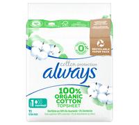 Always Cotton Protection Normal Serviettes Avec Ailettes X11, Voile Supérieur 100% Coton Biologique