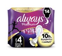Serviettes Always Platinum Secure Night (taille 4) Avec Ailettes14, Voile Supérieur Protecteur Ultra-Doux, Parfum Léger