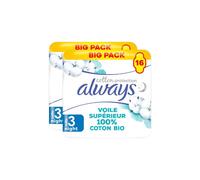 Always Serviettes Hygiéniques Protection Coton Bio Bigpack Nuit X32 (2 Paquets de 16)