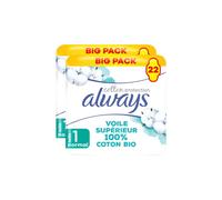 Always Serviettes Hygiéniques Protection Coton Taille 1 Normal Paquet de 44 Serviettes (2 Paquets de 22)