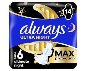 Always Serviettes Menstruelles Ultimate Nuit (Taille∘6) Ailettes x 14, Super Absorbantes, Pour Règles