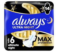 Always Serviettes Menstruelles Ultimate Nuit (Taille∘6) Ailettes x 14, Super Absorbantes, Pour Règles