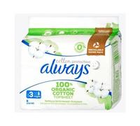 Always Cotton Protection Night Serviettes Avec Ailettes X8, Voile Supérieur 100% Coton Biologique