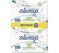 Always Ultra Cotton Protection Night Lot de 16 serviettes hygiéniques avec ailettes et surface 100% coton biologique Taille 3
