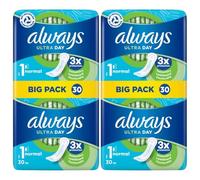 Always Ultra Day Lot de 30 serviettes hygiéniques Taille normale 1 Protection 3X avec InstantDry, LeakGuard et OdourLock
