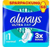 Always Ultra Day Normal Lot de 68 serviettes hygiéniques avec ailettes, super absorbantes et ultra fines pour les règles (taille 1)
