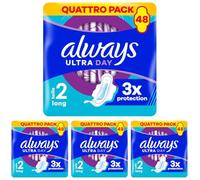 Always Ultra Jour Serviettes Menstruelles Long (taille 2) Avec Ailettes 48 Serviettes, Super Absorbantes Et Ultra-Fines, Pour Règles (Lot de 4)