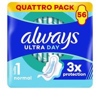 Always Lot de 56 serviettes hygiéniques avec ailettes (super absorbantes/neutralise les odeurs/ultra fines), normales, 56 pièces