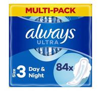 Always Ultra Serviettes Hygiéniques, Taille 3, Day & Night, 84 Serviettes Avec Ailettes, Flux Abondants Jour et Nuit, Format Eco, Max Confort, Super Absorbantes et Ultra Fines