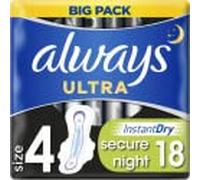 Always Ultra Secure Night Lot de 18 serviettes hygiéniques Taille 4