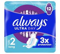 Always Ultra Serviettes Hygiéniques, Taille 2, Long, 12 Serviettes Avec Ailettes, Flux Modérés Jour, Max Confort, Super Absorbantes et Ultra Fines