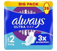 Always Ultra Serviettes Hygiéniques, Taille 2, Long, 26 Serviettes Avec Ailettes, Flux Modérés Jour, Max Confort, Super Absorbantes et Ultra Fines