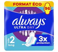Always Ultra Serviettes Hygiéniques, Taille 2, Long, 96 Serviettes Avec Ailettes, Flux Modérés Jour, Format Eco, Max Confort, Super Absorbantes et Ultra Fines