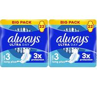 Always Ultra Serviettes Hygiéniques, Taille 3, Day & Night, 22 Serviettes Avec Ailettes, Flux Abondants Jour et Nuit, Max Confort, Super Absorbantes et Ultra Fines (Lot de 2)
