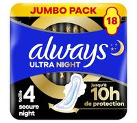 Always Ultra Serviettes Hygiéniques, Taille 4, Secure Night, 18 Serviettes Avec Ailettes, Flux Abondants Nuit, Max Confort, Super Absorbantes et Ultra Fines