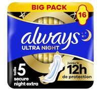 Always Ultra Serviettes menstruelles Secure Night Extra, Taille 5 (16 unités), avec ailettes