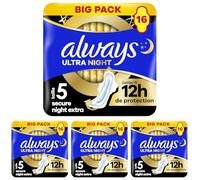 Always Ultra Serviettes Menstruelles Secure Night Extra (taille 5) Avec Ailettes 16 Serviettes, Super Absorbantes Et Ultra-Fines, Pour Règles (Lot de 4)